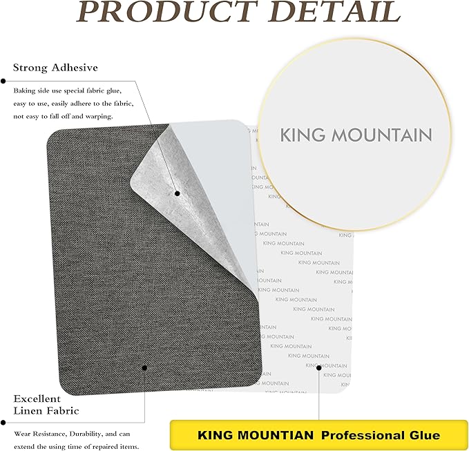 KING MOUNTAIN Fine Linen Repair Patches, Self-Adhesive Linen Fabric Patches, 8X11 inch Extra Size, Multi Color, Can be Used for Linen Sofa Repair and Linen Clothes Repair(8" x 11",Dark Grey 2.0)