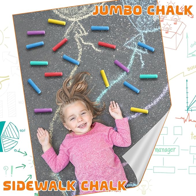 20 Pcs Sidewalk Chalks for Kids Non Toxic Jumbo Chalk for Party Gift Outdoor Art Classroom Play Painting (Multicolor)