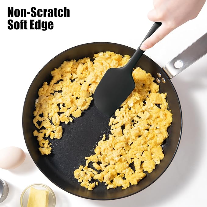 600°F Heat Resistant Silicone Spatula, Doosu High Temp Flexible Kitchen Rubber Bowl Scrapers Food Grade Seamless Baking Supplies Scratch-Proof for Scraping Non-Stick Pans (Black, 11.4in)
