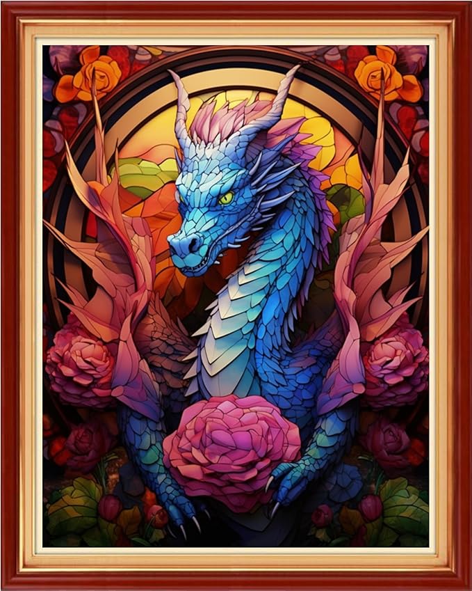 DMCVIVR Stamped Cross Stitch Kits for Adults Beginners Embroidery Kits 11CT Needlepoint Kits Cross Stitch Patterns Embroidery Patterns- Colored Dragon Flower 16x20 inch
