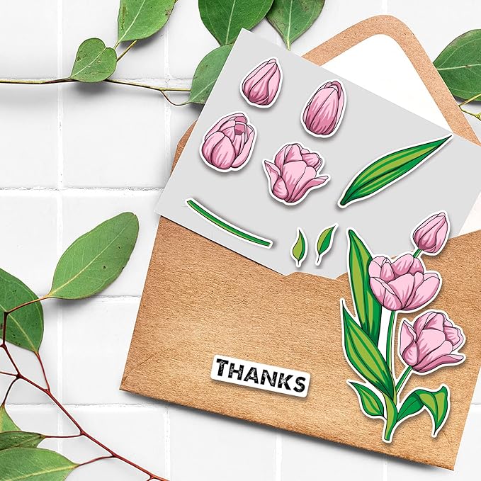 ORIGACH Realistic Tulips Stamps and Die and Layering Coloring Stencil Bundle for Card Making Album Arts Crafts Supplies