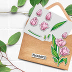 ORIGACH Realistic Tulips Stamps and Die and Layering Coloring Stencil Bundle for Card Making Album Arts Crafts Supplies