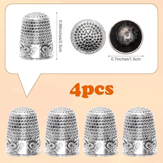 4Pack Thimbles for Hand Sewing, Sewing Thimble Hand-Working Sewing Thimble Finger Protector (Silver)