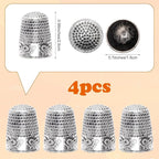 4Pack Thimbles for Hand Sewing, Sewing Thimble Hand-Working Sewing Thimble Finger Protector (Silver)