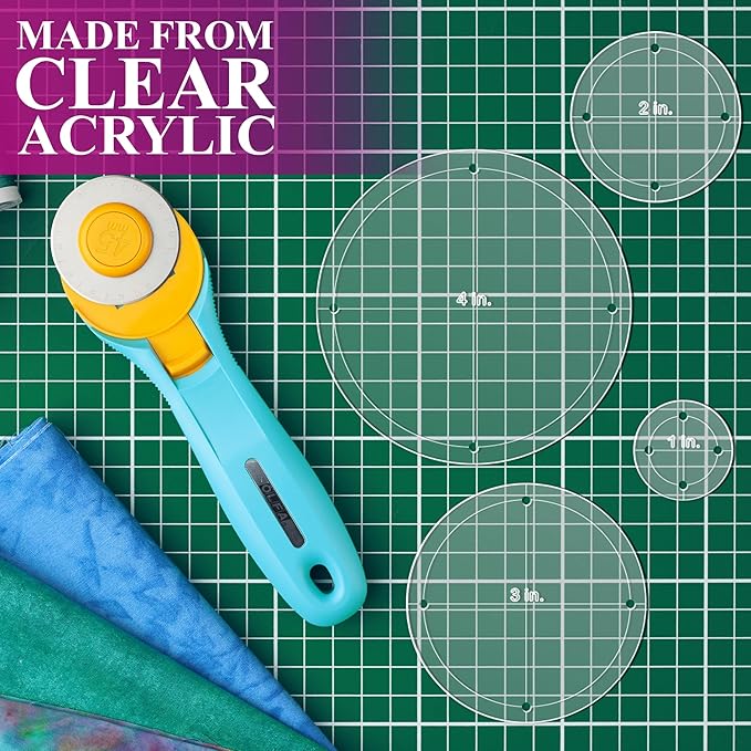 Quilting Acrylic Template Set | Precision Tools for Quilting Enthusiasts | Circle Design | Includes Sizes 4", 3", 2", 1" | 1/8 Clear Acrylic | 1/4" Seam Allowance for Accuracy