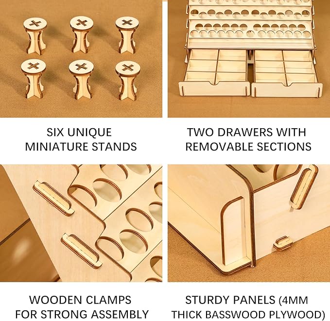Paint Organizer with Brush Holder – 105-Bottle Holder with 6 Miniature Stands – Brush and Paint Storage for Miniature Painting