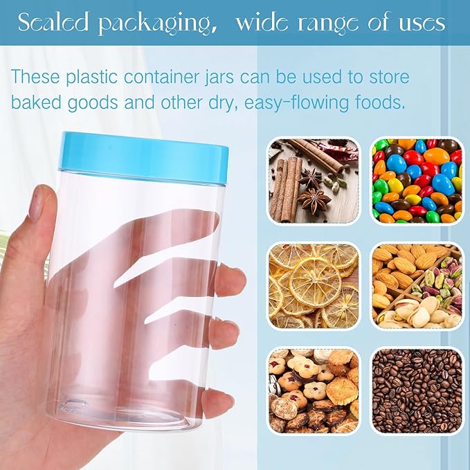 SATINIOR 12 Pack 12 oz Plastic Container Jars with Lids Round Clear Travel Cosmetic Container Slime Jars for Toiletries, Lotion, Cream, Ointments, Makeup, Rhinestone, Samples, Kitchen Storage(Blue)
