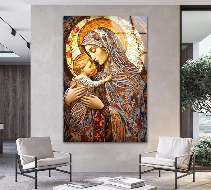 My Photostation.com 14Wx20H'' Jesus and Virgin Mary Glass Wall Art Tempered Glass Printing Wall Decor Large Wall Art Wall Hangings