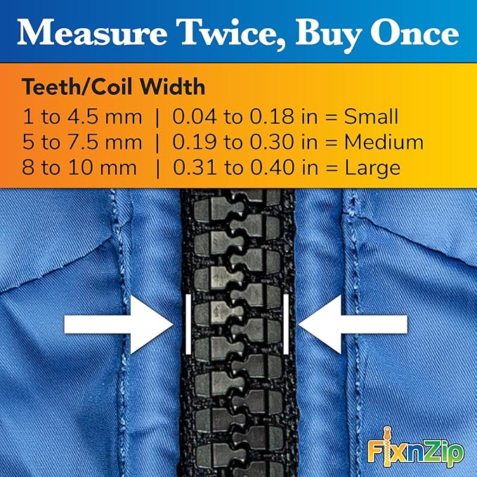 FixnZip (Medium, Nickel) - See Size Guide - Universal Zipper Repair Kit for Jackets, Luggage, Bags - Backpack Zipper Replacement Repair Kit - Instant Zipper Fix