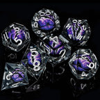 ARUOHHA DND Resin Dice Dragon Eye Dice Liquid Core Purple Sharp Edged Dice Set with Gift Box, Dungeons Polyhedral D and D Dice Set Compatible with D&D Role Playing Game D20 D12 D10 D8 D6