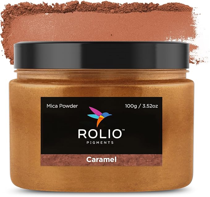 Rolio Premium Brown Mica Powder - Caramel (100G / 3.5 oz) - 1 Jar of Brown Pigment Powder for Epoxy Resin, Dye, Soap Making, Nail Polish, Paint, Candle Making, Bath Bombs, Slime