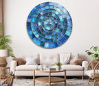 My Photostation.com 10''(25cm) Diameter Blue Aqua Spiral Harmony Round Glass Wall Art Tempered Glass Printing Wall Decor Large Wall Art Wall Hangings