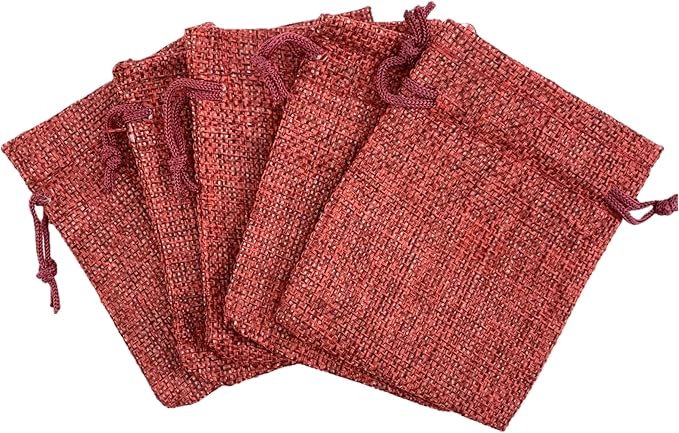 Palmhomee Pack of 25 Burlap Gift Bags with Drawstring Linen Jewelry Pouches Wedding Hessian Jute Bags for Birthday and Treat Pouches Party Wedding Favors Gift (2.8x3.6 Inch, Burgundy)