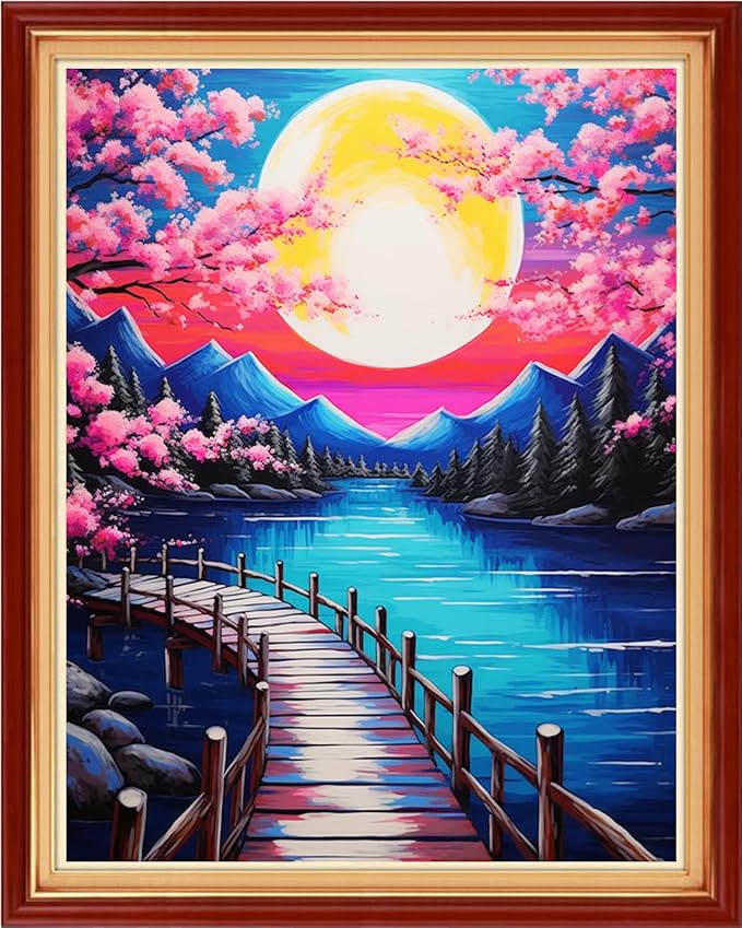 DMCVIVR Stamped Cross Stitch Kits for Adults Beginners Embroidery Kits 11CT Needlepoint Kits Cross Stitch Patterns Embroidery Patterns&Moon Night Scene 16x20 inch