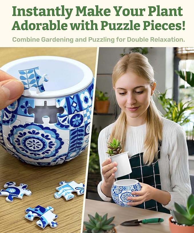 PieceRelax 3D Puzzle Planter 80 Pieces - Flower Pot - Danish Folklore Style, Home Decor Flower Pots for Indoor Cactus, Succulents Pots [K1117]
