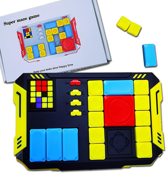 Super Slide Puzzle: Over 500 High-Level IQ Challenges, Exciting Educational Brain Teaser for Kids & Teens, Quality-Made, Great Travel & Gift Option (Navy/Yellow/Red/Blue)