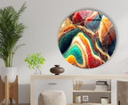 My Photostation.com 27.5''(70cm) Diameter Colorful Marble Swirl Round Wall Art Abstract Glass Decor with Earthy Tones & Gemstone Texture