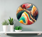 My Photostation.com 10''(25cm) Diameter Colorful Marble Swirl Round Wall Art Abstract Glass Decor with Earthy Tones & Gemstone Texture