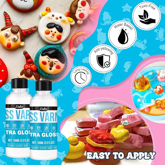 Air Dry Clay Varnish - 200ml Clay Glaze for Air Drying Clay, Gloss Varnish for Acrylic Painting, Pottery Glaze Clay Sealant to Prevent Scratches, Wear, Cracking - Non-Toxic, Enhance Color Vibrancy