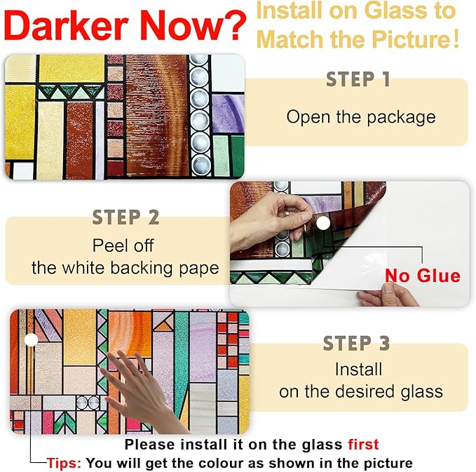 3D Stained Glass Window Privacy Film, Heat Control UV Blocking Static Cling Decorative Window Film for Bathroom,Front Door,Home Non Adhesive,35.4 x 78.7 inches Autumn Reverie