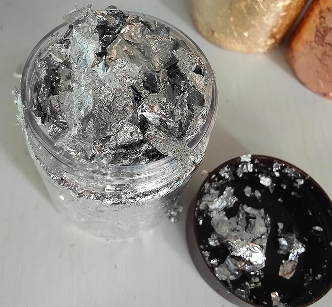 Gilding Flakes,Gold Foil Flakes for Resin,Blue Red Purple Pink Metallic Foil Flakes for Resin Jewelry Making,Nails,Painting Art,Crafts and Slime (Imitation Silver)