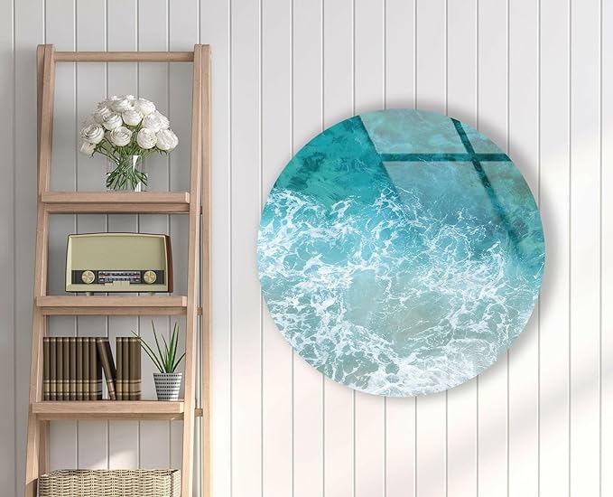My Photostation.com 39,4''(100cm) Diameter Sea Waves Round Glass Wall Art Tempered Glass Printing Wall Decor Large Wall Art Wall Hangings