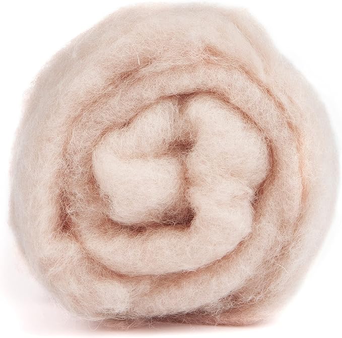 Desert Breeze Distributing Maori Wool Carded Batting, 100% Natural New Zealand Wool Made by DHG in Italy for Needle Felting, 3.5 OZ, 27 Micron, Color Shell Pink