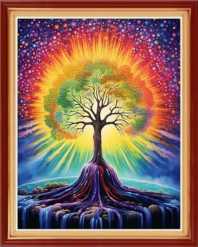 Dooxvey Cross Stitch Kit for Adults Beginners - Stamped Needlepoint Embroidery Pattern - Magic Moonlight Tree 16x20 Inch - 11CT Full Range