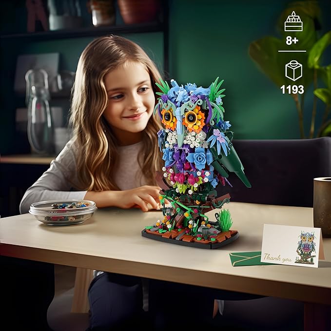 JOJO&Peach Floral Owl Toy Building Sets for Girls, MOC Flower & Animal Collectible Home Decor and Office Art, Mother's Day Birthday Gifts Toys for Women Adults and Teens Age 8 10 12 14+ (1193 Pieces)