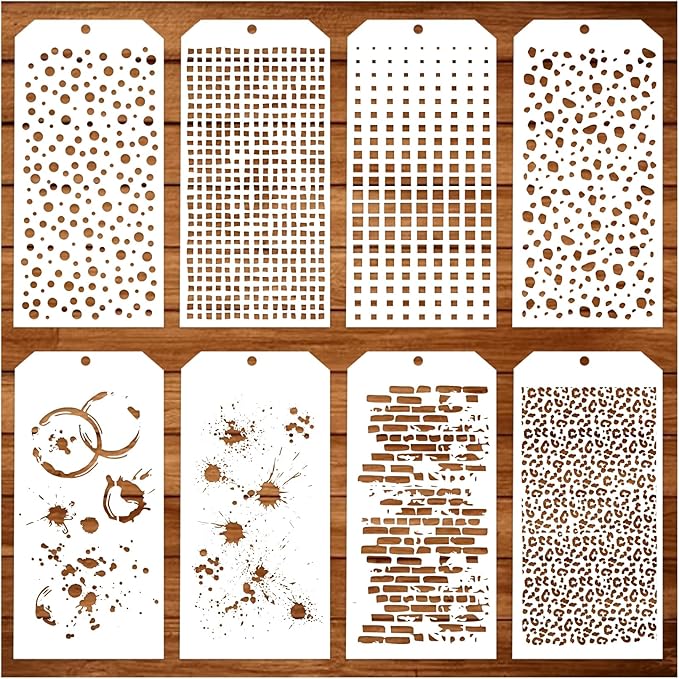 8 Pieces Stencils for Crafts Polka Dot Brick Layering Stencils Mixed Media Texture Stain Splatter Stencils for Painting on Card Making Canvas DIY Crafts Furniture Paper (8 Texture)