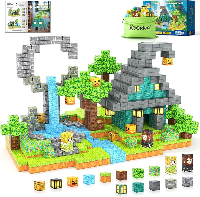 Large Magnetic Blocks Kids Building Toys Mine Magworld Magic Enchanted Building Craft 1'' Cubes, Construction Sensory Toys for 3+ Year Old Boys Girls, Game Gifts for Kids Ages 4-6, 5-7, 4-8, 8-12