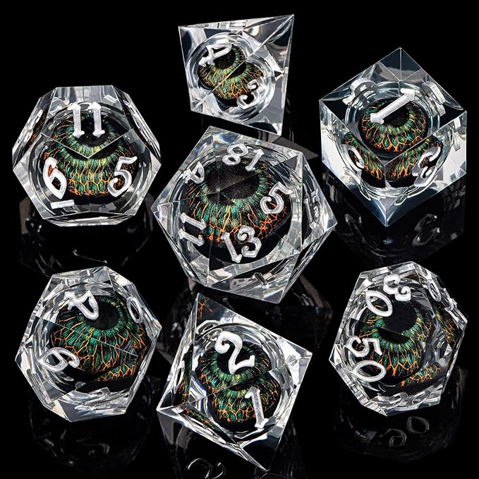 ARUOHHA DND Resin Dice Dragon Eye Dice Liquid Core Red Sharp Edged Dice Set with Gift Box, Polyhedral D and D Dice Set Role Playing Game D20 D12 D10 D8 D6 D4