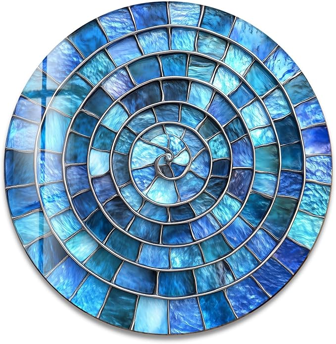 My Photostation.com 27.5''(70cm) Diameter Blue Aqua Spiral Harmony Round Glass Wall Art Tempered Glass Printing Wall Decor Large Wall Art Wall Hangings