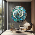 My Photostation.com 10''(25cm) Diameter Aqua Spiral Harmony Round Glass Wall Art Tempered Glass Printing Wall Decor Large Wall Art Wall Hangings
