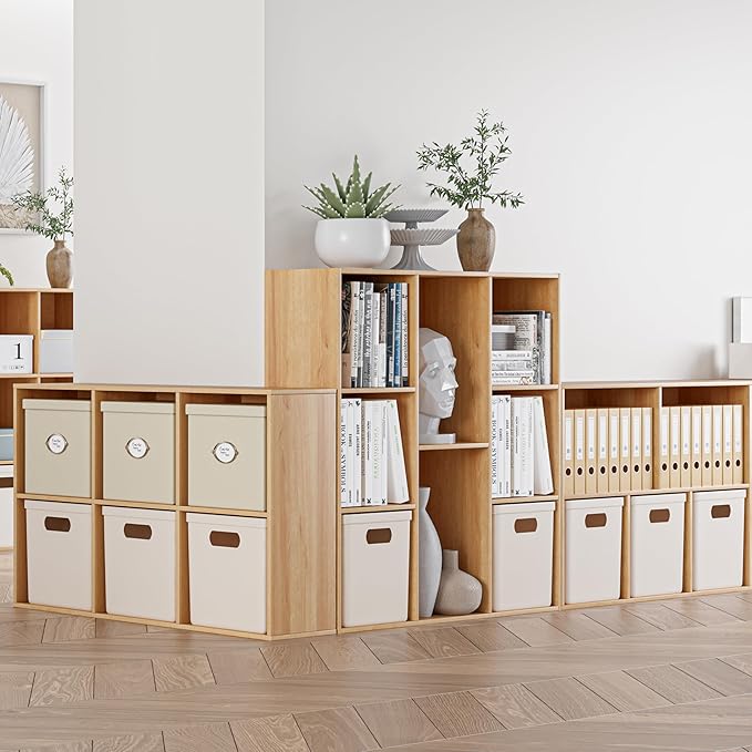 Wooden Cube Storage Organizer with Closed Back Panel, 11in Cube Shelf Opening, Bookshelf, Display Shelf,Closet Cabinet for Home and Office (Natural Oak, 5-Cube 35.98L*9.45W*24.09H)
