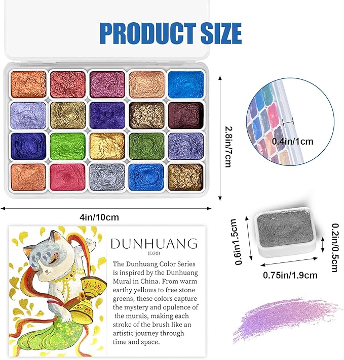 Mini Forestry Shifting Watercolor Painting Set, 20 Color Shifting Watercolor Paint Kit, Shimmer Metallic Watercolor Paints, Glitter Watercolor Paint, Solid, DunHuang Style