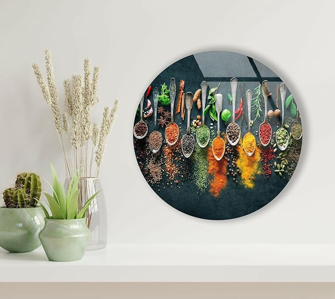 My Photostation.com 15.8''(40cm) Diameter Colorful Herbs Round Glass Wall Art Tempered Glass Printing Wall Decor Large Wall Art Wall Hangings