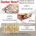 3D Stained Glass Window Privacy Film, Heat Control UV Blocking Static Cling Decorative Window Film for Bathroom,Front Door,Home Non Adhesive 35.4 x 78.7 inches Golden Filigree