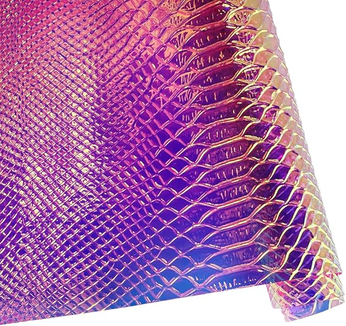 ONEART | Iridescent Transparent Embossed Vinyl Holographic Blue Clear PVC Vinyl Craft Film 16"×54" for Sewing DIY Projects (Snakeskin-Red)