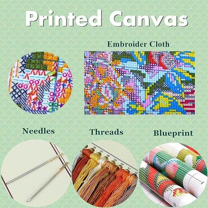 Joyhoor Cross Stitch Kits for Beginners Stamped Cross-Stitch Supplies Needlework preprint Embroidery Kits for Adults DIY Needlepoint Kits Embroidery Patterns 11CT-Colorful Castle 16x20 inchs
