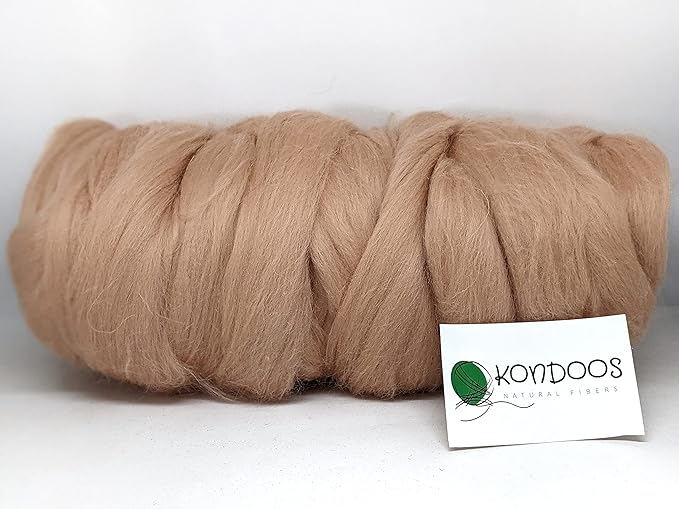 Kondoos Colored Natural wool roving, 1 lb. Best wool for needle felting, wet felting, handcrafts and spinning. (Salmon pink, 1 lb)
