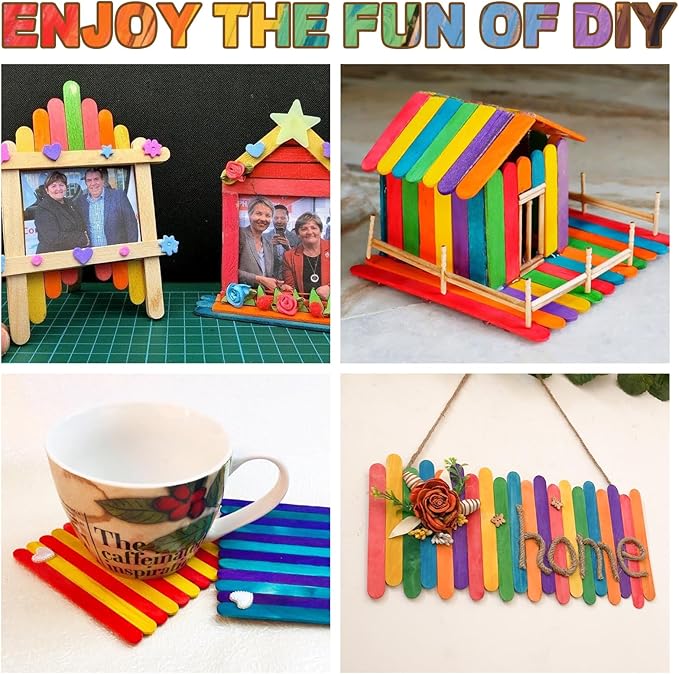 1000PCS Colored Sticks for Craft, 3 Sizes(2.5",4.5",6") Colorful Rainbow Wooden Popsicle Sticks Bulk for Home Decoration Project Kid Classroom Art DIY Craft Supplies School Activities