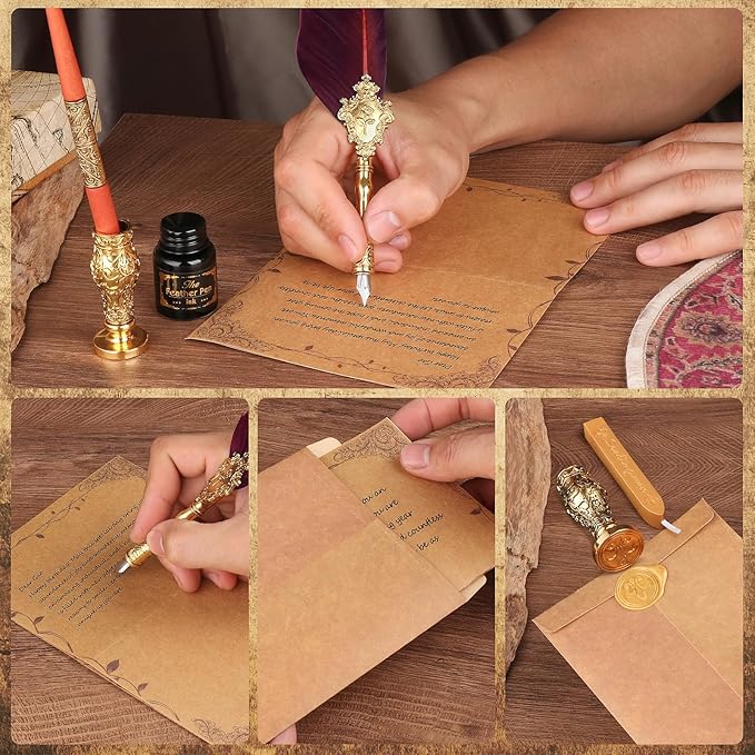 Feather Quill Pen and Ink Set 27Pcs Calligraphy Pens Fountain Pen Calligraphy Kits for Beginners,Stationary Set for Calligraphy, Writing, Sign,Christmas Gift