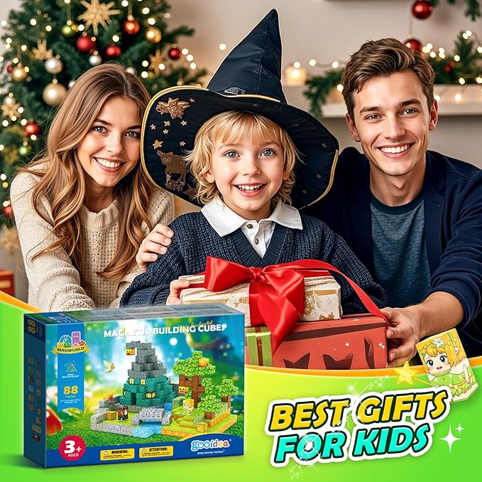 Large Magnetic Blocks Kids Building Toys Mine Magworld Magic Enchanted Building Craft 1'' Cubes, Construction Sensory Toys for 3+ Year Old Boys Girls, Game Gifts for Kids Ages 4-6, 5-7, 4-8, 8-12