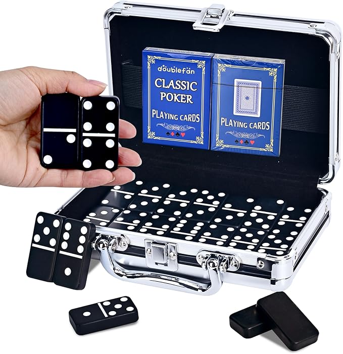 Dominos Set for Adults, Jumbo Size Black Dominoes for Classic Board Games, Double Six Jumbo Size Dominos Set 28 Tiles with Black Aluminum - Juegos de Mesa, Festival Present (2-4 Players)