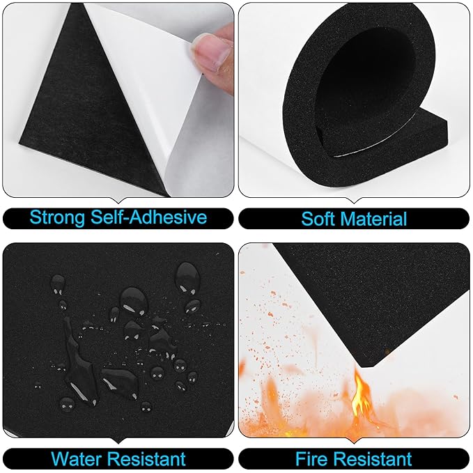 ToLanbbt 4 PCS Adhesive Foam Padding Sheets Closed Cell Neoprene Foam Sheet 3/4" Thick, 4" x 4" Self Stick Insulation Anti Vibration Pads Anti-Slip for Furniture, Cars, Speakers, DIY