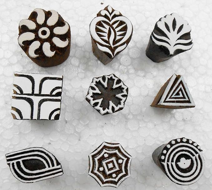 Wholesale Lot of 9 Wooden Block Stamps for Textile Printing/Homedecor/Henna Tattoo/Crafts Printing Pattern for Saree/Scrapbooking