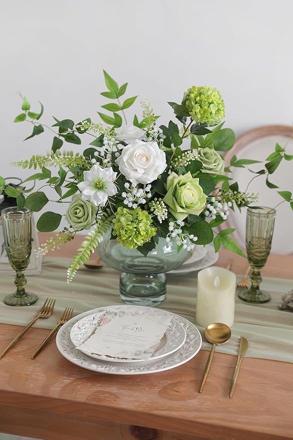Serra Flora Artificial Greenery Stems Box Set,(Pack of 37pcs) with 8 Kinds of Faux Pink Green Filler for DIY Bridal Bouquets Wedding Floral Arrangement Table Centerpieces