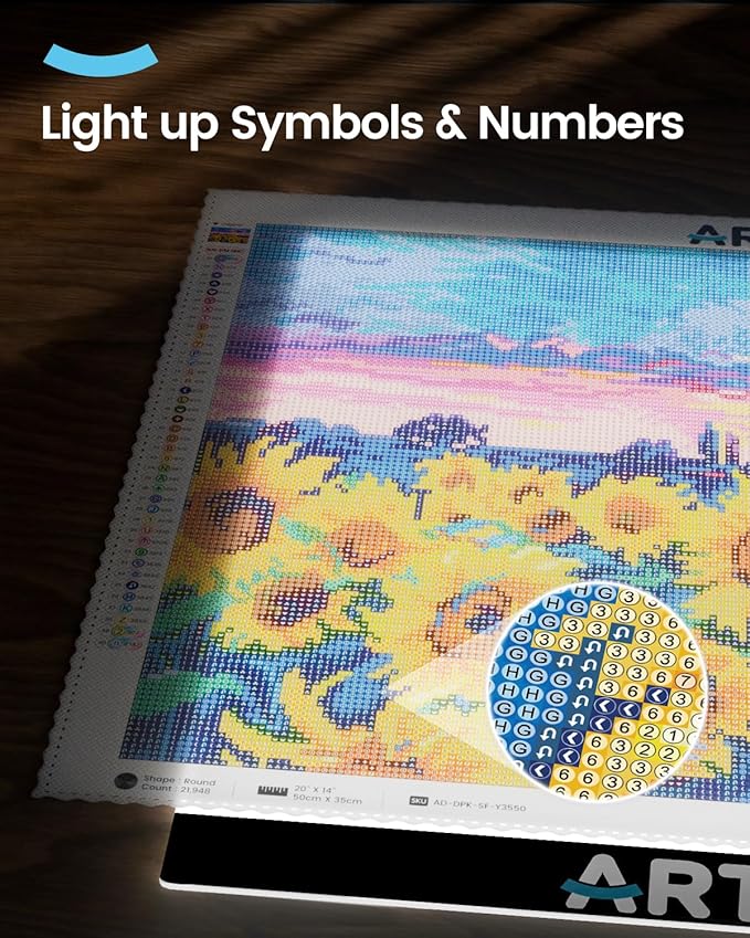 ARTDOT A3 LED Light Pad for Diamond Art Kits for Adults, USB Powered Light Board Kit, Adjustable Brightness with Diamond Painting Tools Detachable Stand and Clips