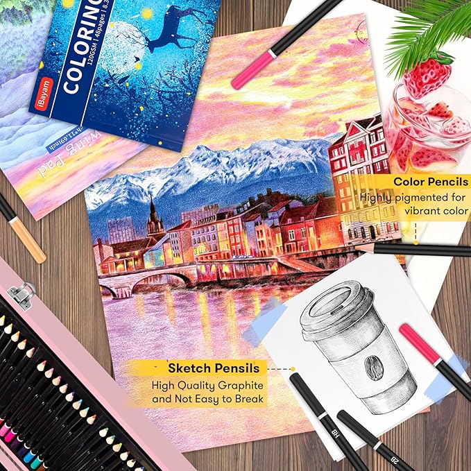 iBayam Christmas| Birthday Gifts for Kids Teen Girls Trendy Stuff 6-16 Year Old, 150-Pack Art Set Kits with 2 Sketch Pads, Coloring Book, Stocking Stuffers for Teens Girls, Cute Cool Fun Crafts Gifts